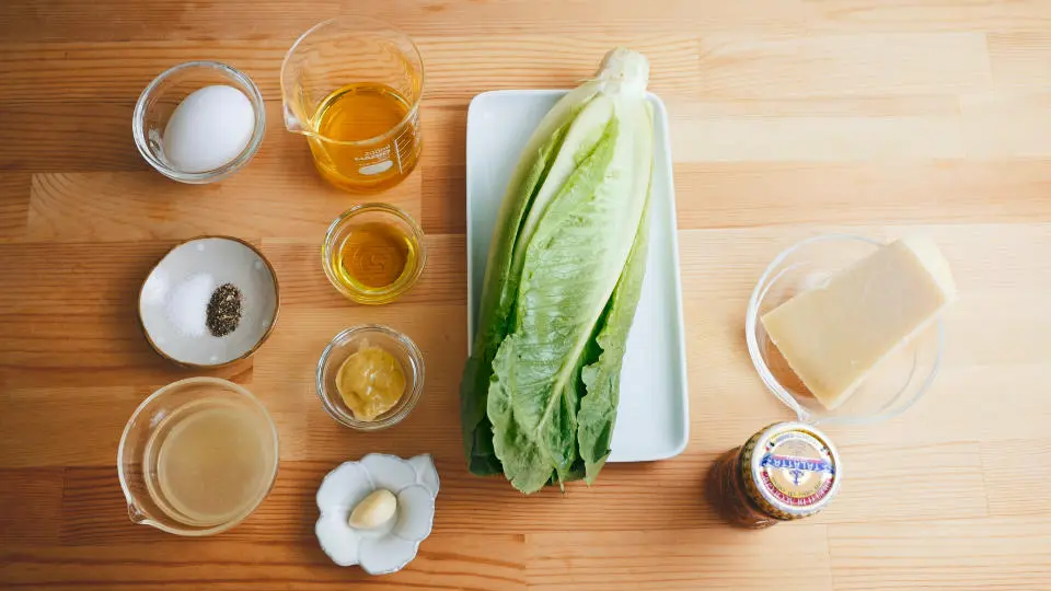 Ingredients for Caesar Salad and Caesar Dressing