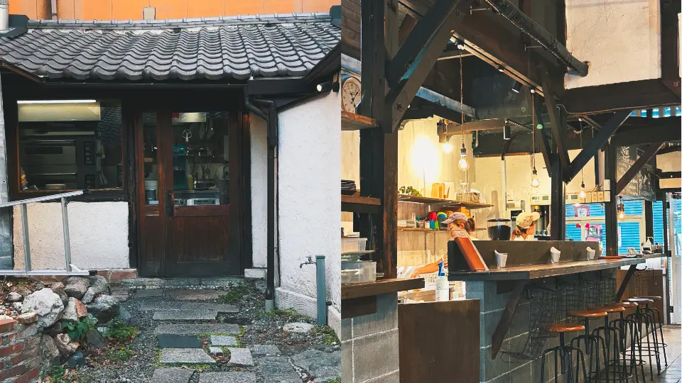 Beyond the garden, large glass windows reveal the pastry workshop